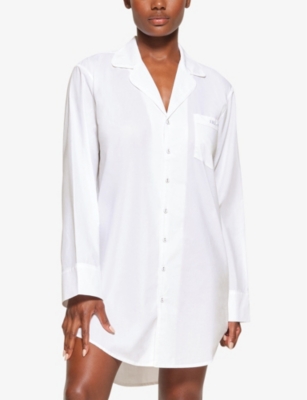 Shop Skims Womens Snow Spa Button-down Long-sleeved Cotton-poplin Nightdress