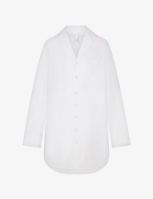 Shop Skims Spa Button-down Long-sleeved Cotton-poplin Nightdress In Snow