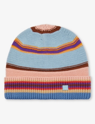 ACNE STUDIOS: Striped logo-patch cotton-knit beanie