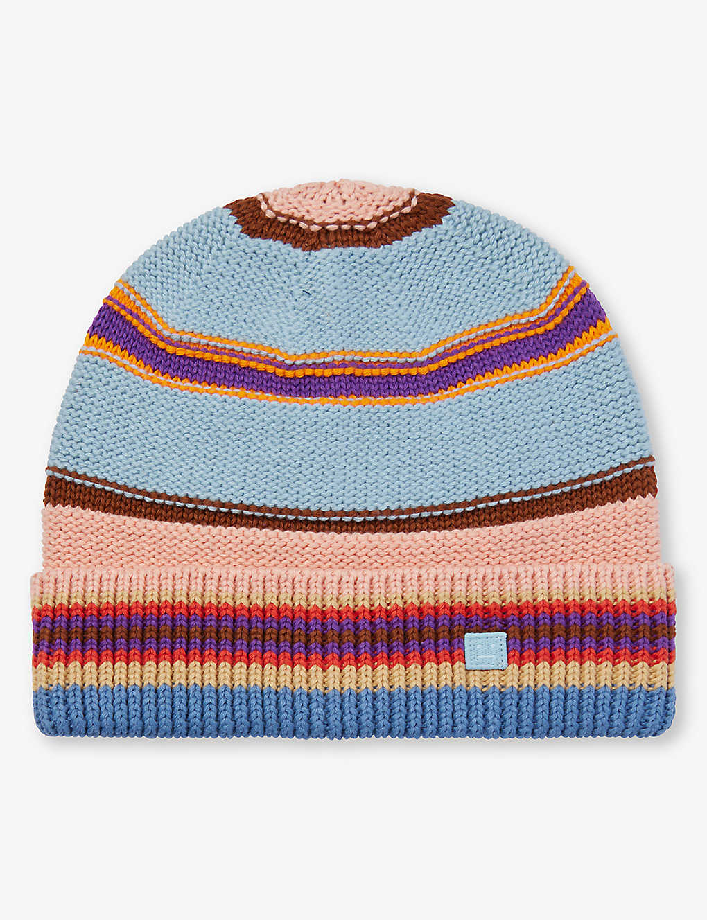 Shop Acne Studios Striped Logo-patch Cotton-knit Beanie In Dusty Blue Multi
