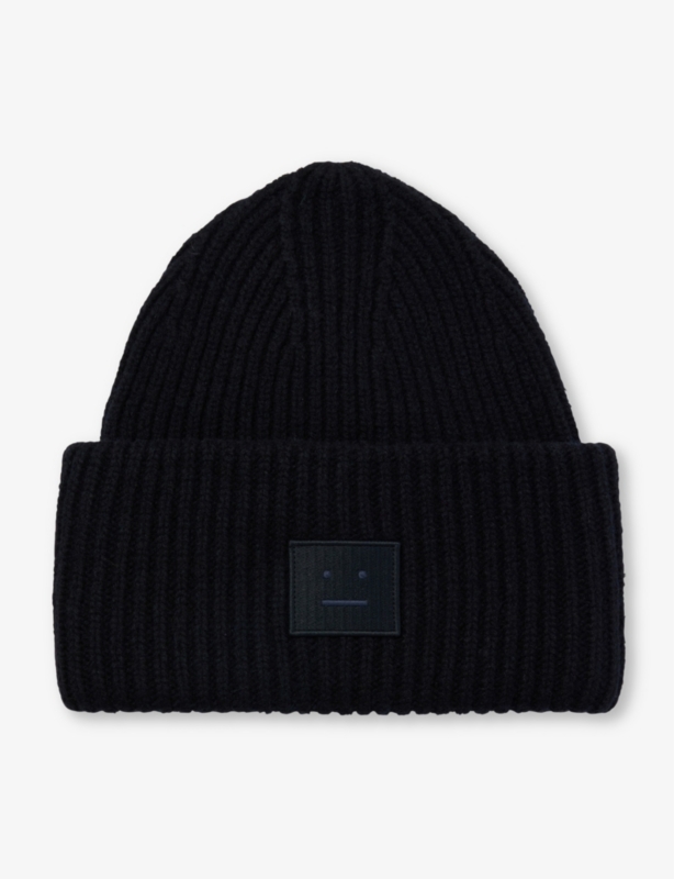 Face logo-patch wool-knit beanie
