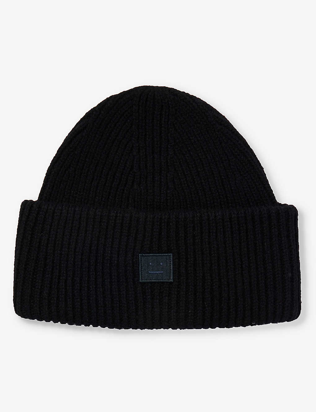 Acne Studios Mens Black Pansy Brand-patch Wool Beanie Hat