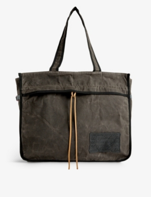 Acne Studios Grey Black Brand-patch Cotton-canvas Tote Bag