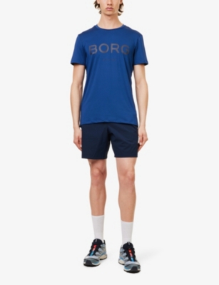 Shop Bjorn Borg Men's Estate Blue Essential Active Logo-print Stretch Recycled-polyester T-shirt