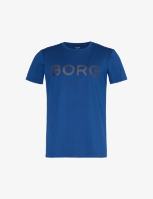 Bjorn Borg Mens Estate Blue Essential Active Logo-print Stretch Recycled-polyester T-shirt