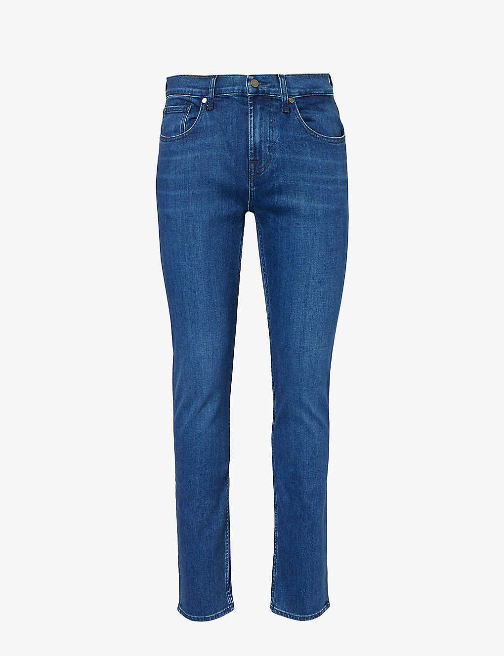 7 For All Mankind Mens Mid Blue Slimmy Luxe Slim-fit Straight-leg Stretch Organic-denim Jeans