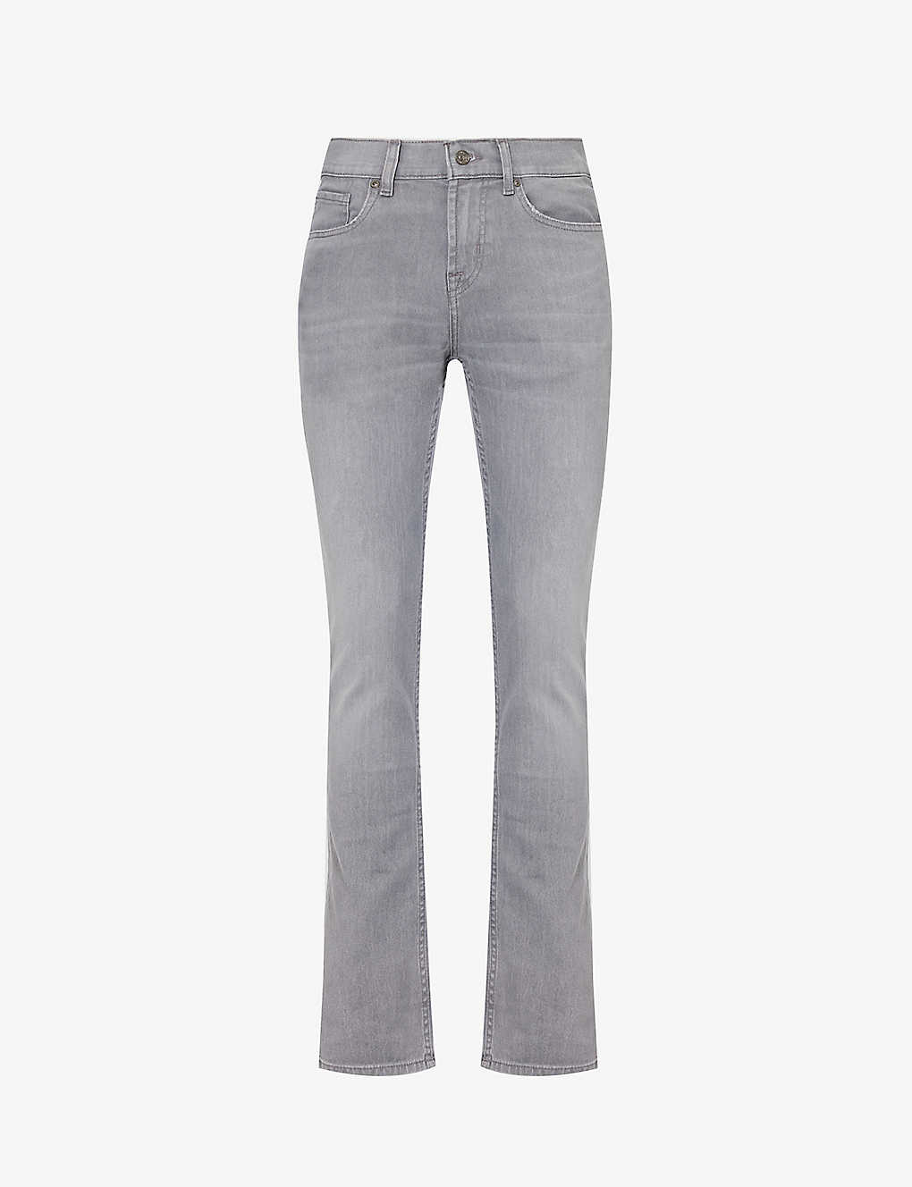 Shop 7 For All Mankind Slimmy Advance Tapered-leg Slim-fit Stretch-denim Jeans In Grey