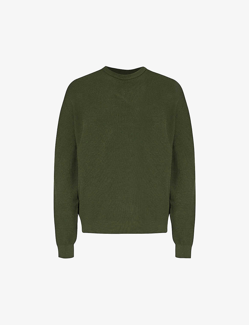 7 For All Mankind Mens Green Crewneck Brand-patch Regular-fit Knitted Jumper