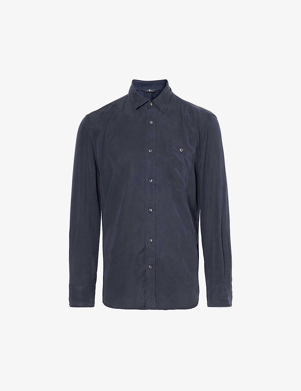 7 For All Mankind Mens Blue Chest-pocket Long-sleeved Woven Shirt