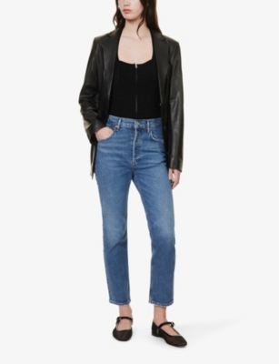 AGOLDE: Riley high-rise straight-leg stretch-organic-denim jeans