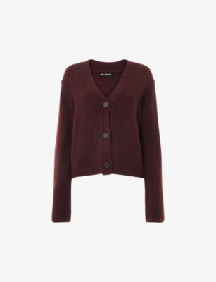 WHISTLES: V-neck ribbed recycled wool-blend cardigan