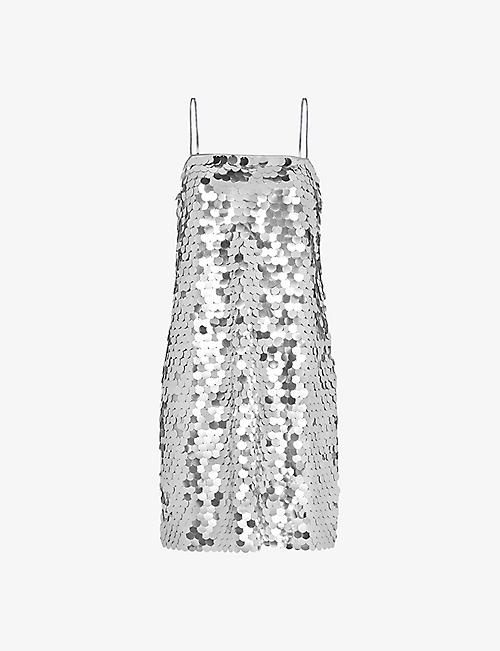 WHISTLES: Sequin disc-embellished relaxed-fit recycled-polyester mini dress