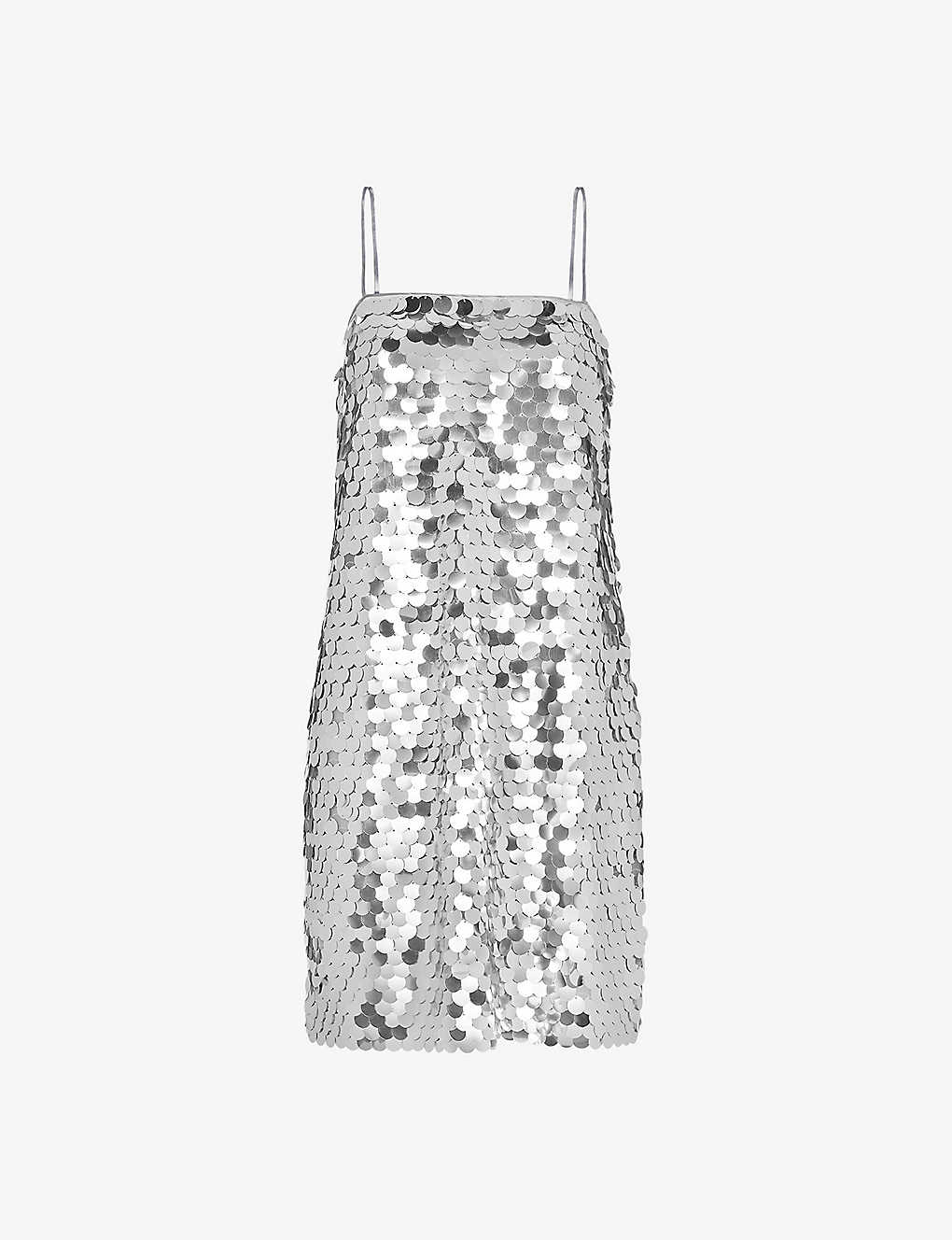 Whistles Mini Disc Sequin Dress In Silver