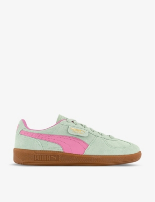 Shop Puma Palermo Logo-tab Suede Low-top Trainers In Fresh Mint Fast Pink