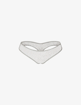 Skims Womens Silver X Swarovski Crystal-embellished Mid-rise Stretch-woven Thong