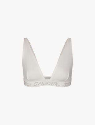 Skims Womens Marble X Swarovski Plunge-neck Stretch-cotton Bra