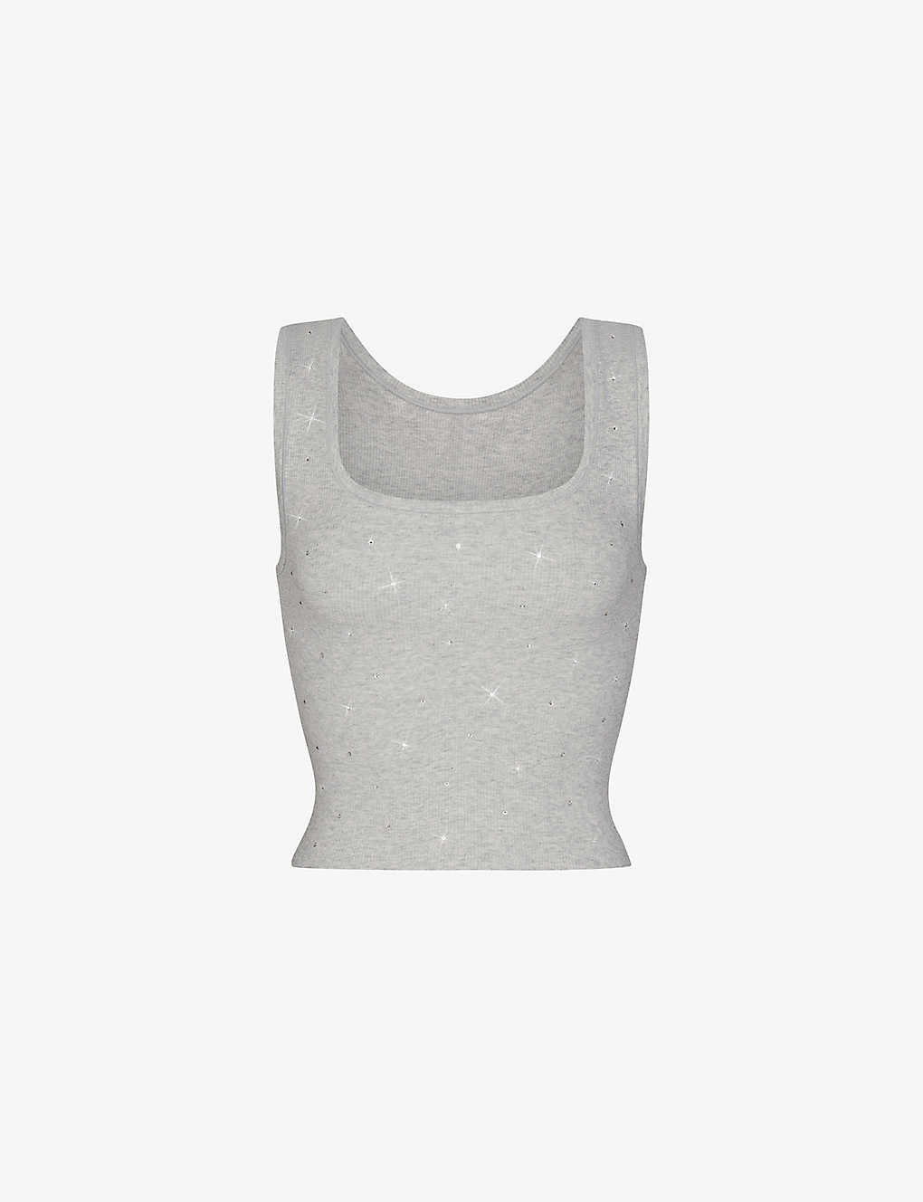 Skims Womens Light Heather Grey X Swarovski Crystal-embellished Stretch-cotton Top