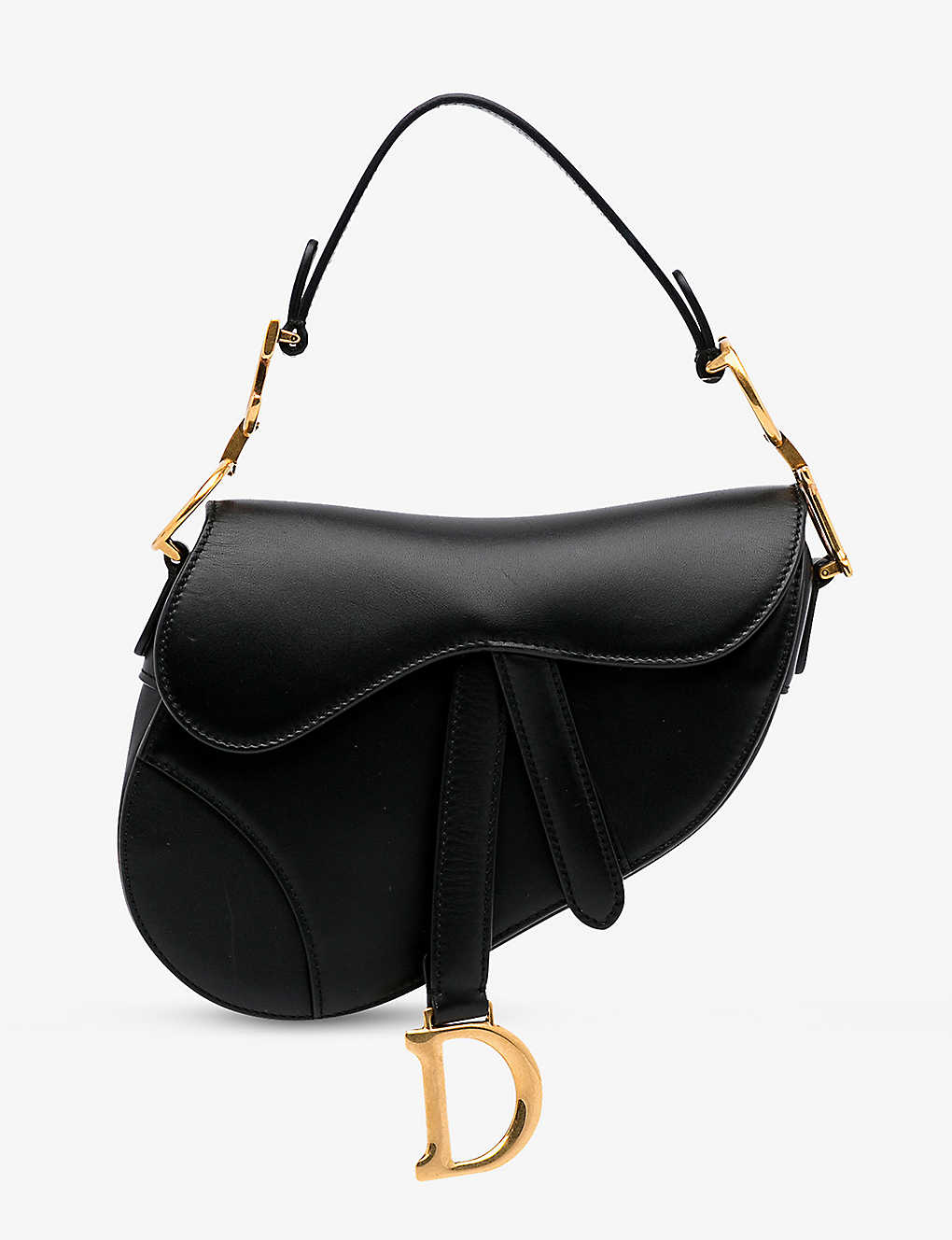 Reselfridges Womens Black Pre-loved Dior Mini Saddle Leather Shoulder Bag