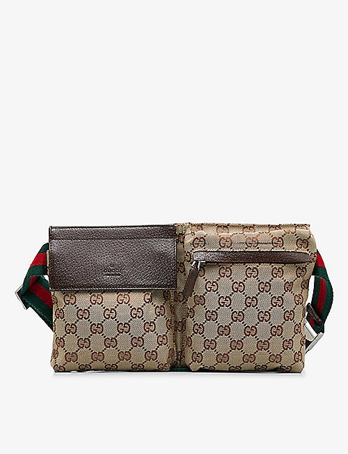 : Pre-loved Gucci GG Web double-pocket canvas belt bag