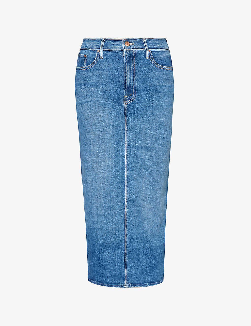 Mother Womens New Sheriff In Town The Pencil Pusher High-rise Stretch-denim Midi Skirt