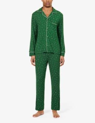 Shop Eberjey Patterned Relaxed-fit Stretch-jersey Pyjama Set In Green