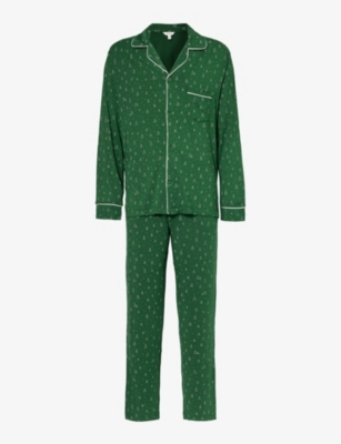 Shop Eberjey Men's Winterpine Forest Patterned Relaxed-fit Stretch-jersey Pyjama Set In Green
