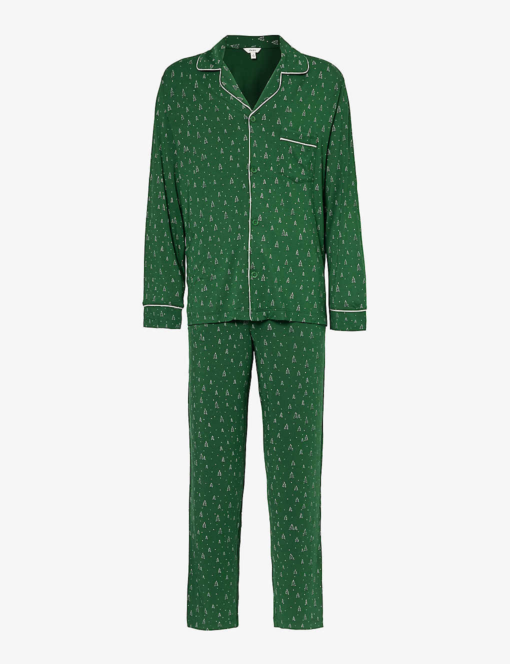 Shop Eberjey Mens Winterpine Forest Patterned Relaxed-fit Stretch-jersey Pyjama Set In Green