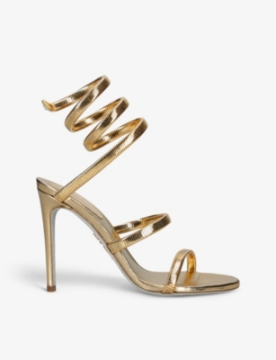 RENÉ CAOVILLA RENE CAOVILLA WOMEN'S GOLD JUNIPER 105 COILED-STRAP LEATHER HEELED SANDALS