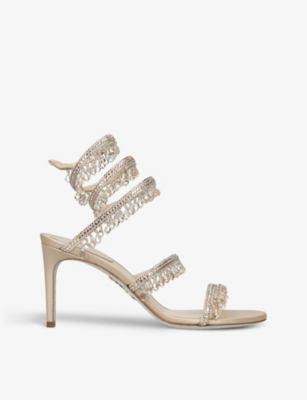 RENE CAOVILLA Chandelier bead-embellished leather heeled sandals