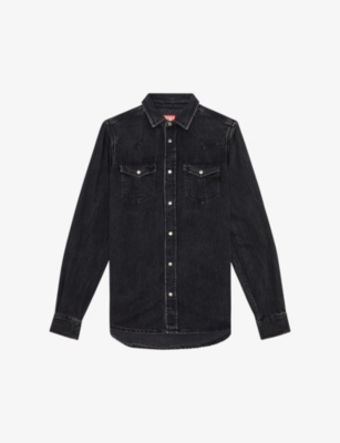 Shop Diesel Men's 2 Vega Patch-pocket Regular-fit Denim Overshirt In Black