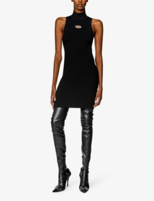 Diesel M-caddix Black Dress With Oval D Logo Plaque On The Front In Viscose Blend Woman In 9xx