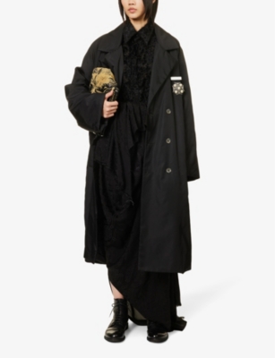 Shop Song For The Mute Women's Black Brooch-embellished Belted Shell Trench Coat