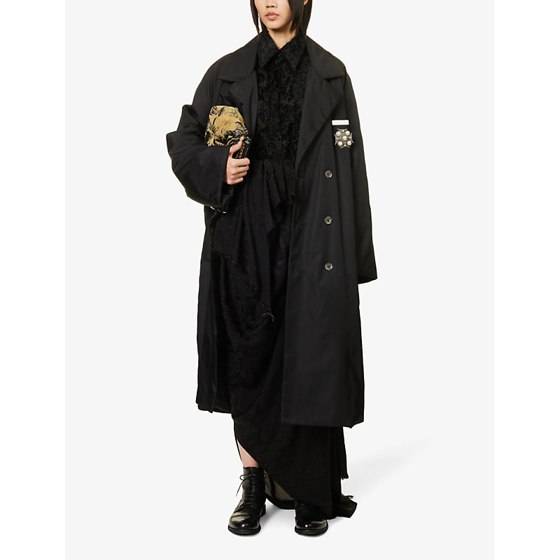 Shop Song For The Mute Women's Black Brooch-embellished Belted Shell Trench Coat