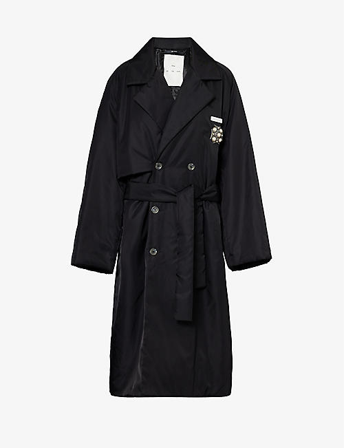 SONG FOR THE MUTE: Brooch-embellished belted shell trench coat