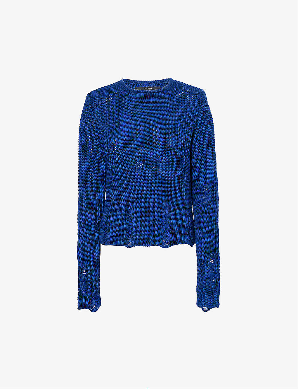 Song For The Mute Womens Blue Distressed Wool-blend Knitted Top