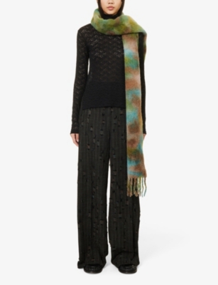 Shop Song For The Mute Women's Black Lace-pattern Turtleneck Woven Top