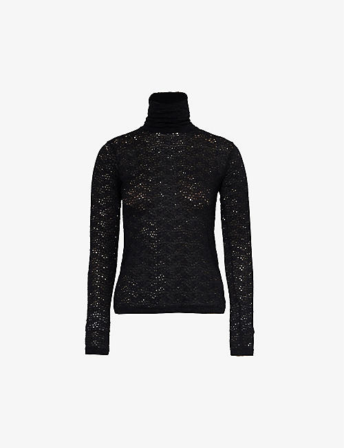 SONG FOR THE MUTE: Lace-pattern turtleneck woven top
