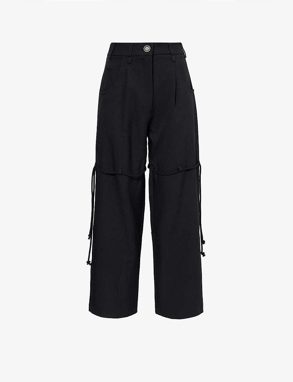 Shop Song For The Mute Womens Black Rope-tie Straight-leg Mid-rise Woven Trousers