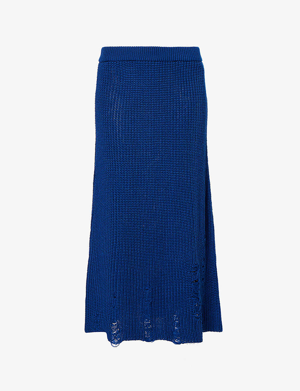 Song For The Mute Womens Blue Distressed Wool-blend Knitted Midi Skirt