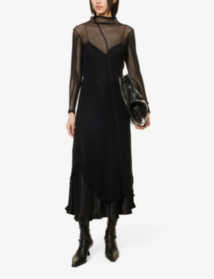 Shop Song For The Mute Women's Black Exposed-seam Mesh-layered Woven Midi Dress