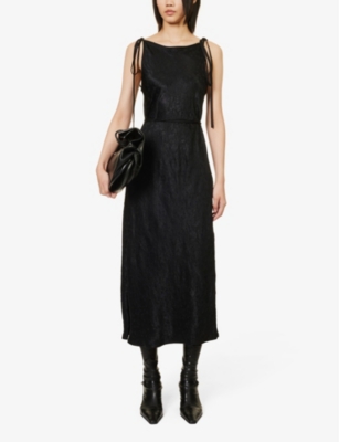 Shop Song For The Mute Floral-jacquard Wrap-over Woven Midi Dress In Black