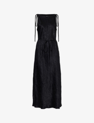 Song For The Mute Black Tied Wrap Midi Dress In Black