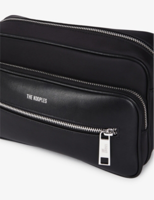 The Kooples Mens Black Logo-embossed Zip-up Leather Messenger Bag In Black