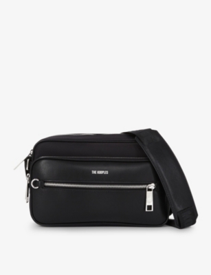 The Kooples Mens Black Logo-embossed Zip-up Leather Messenger Bag