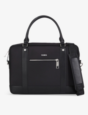 The Kooples Mens Black Branded Leather Briefcase