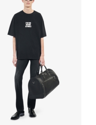 The Kooples Mens Black Grained Leather-trim Canvas Weekend Holdall In Black