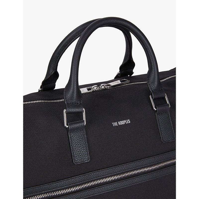 Shop The Kooples Grained Leather-trim Canvas Weekend Holdall In Black