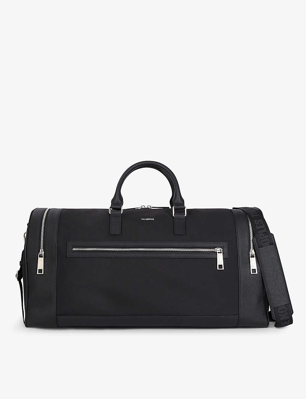 The Kooples Mens Black Grained Leather-trim Canvas Weekend Holdall
