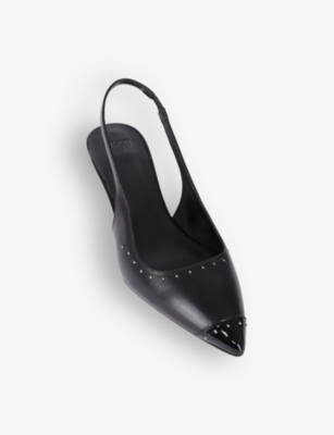 Shop The Kooples Women's Black Stud-embellished Pointed-toe Leather Heeled Slingback Courts