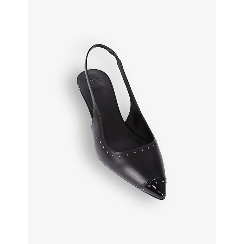 Shop The Kooples Women's Black Stud-embellished Pointed-toe Leather Heeled Slingback Courts